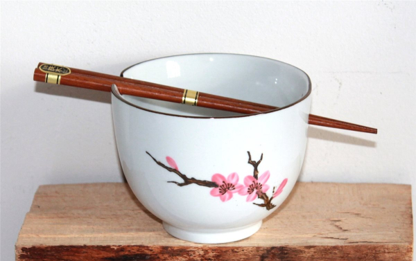 77 B-Ware Reis Suppen Schale Sakura +Eßstäbchen Kirschblüte Ø 13 cm 