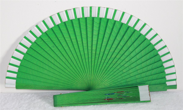 714, 1 Stk Fächer Sommerfächer Hand Deko Wind Bambus Holz Blumen grün