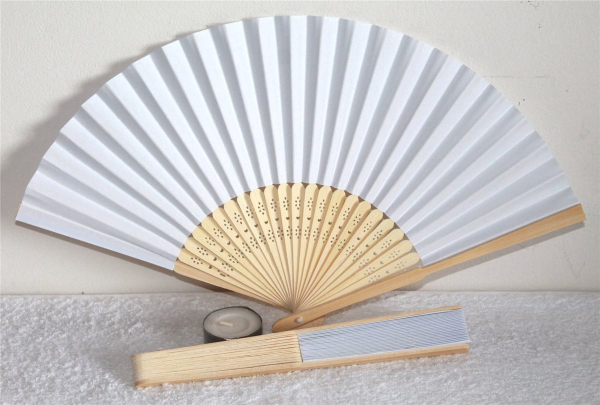 441, 10 Stk Fächer Holzfächer Hand Sommerfächer weiss Nylon Stoff Hochzeitsfächer