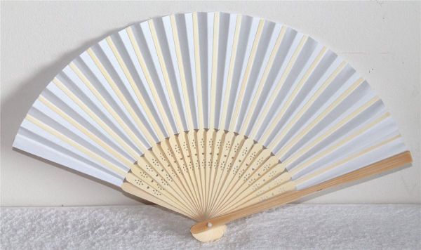 441, 1 Stk Fächer Holzfächer Hand Sommerfächer weiss Nylon Stoff Hochzeitsfächer