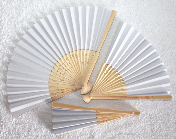 441, 100 Stk Fächer Holzfächer Hand Sommerfächer weiss Nylon Stoff Hochzeitsfächer