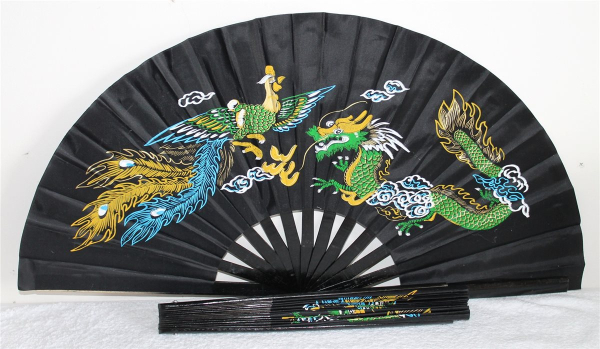 001 Tai Chi Kung Fu Asia Sport Tanz Deko Fächer schwarz Drache Sommer Luft Sonne 