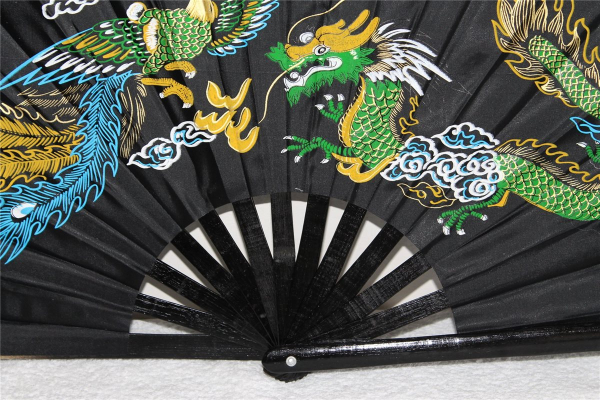 001 Tai Chi Kung Fu Asia Sport Tanz Deko Fächer schwarz Drache Sommer Luft Sonne 