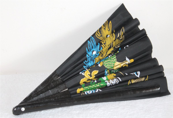 001 Tai Chi Kung Fu Asia Sport Tanz Deko Fächer schwarz Drache Sommer Luft Sonne 