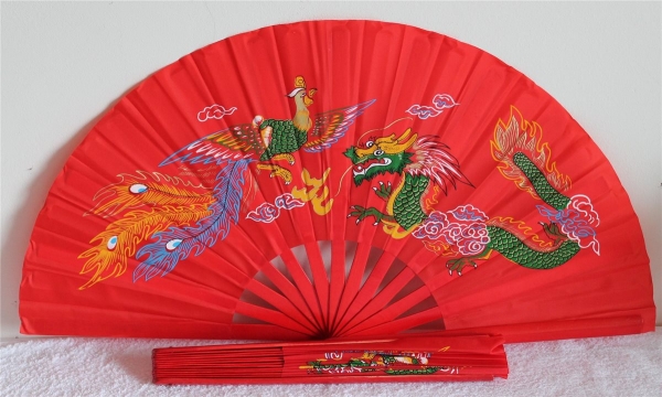 007 Tai Chi Kung Fu Asia Sport Tanz Deko Fächer Bambusstreben rot Drachen
