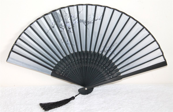 910, 10 Stk Fächer Holzfächer Hand Sommerfächer schwarz grau Nylon Stoff Bambus