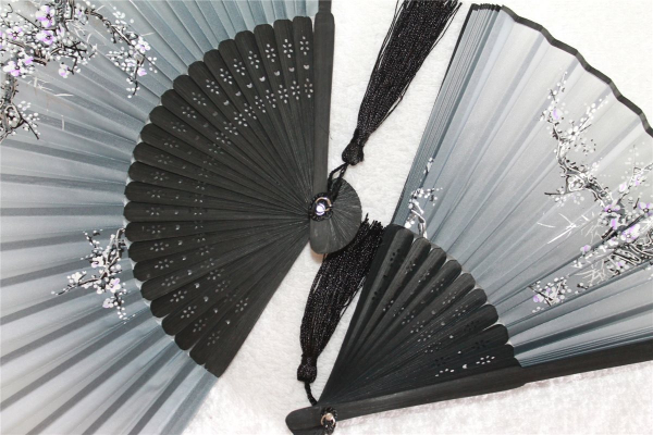 910, 10 Stk Fächer Holzfächer Hand Sommerfächer schwarz grau Nylon Stoff Bambus