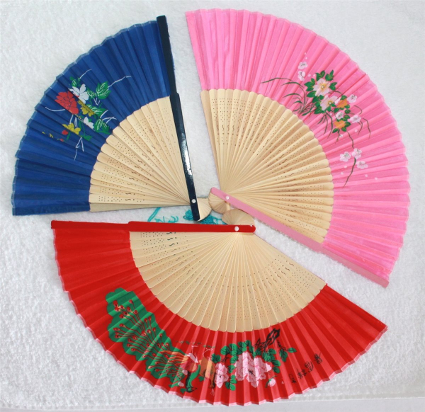 Fächer Sommer Taschenfächer Handfächer Bambus Holz rot blau rosa wasserfest