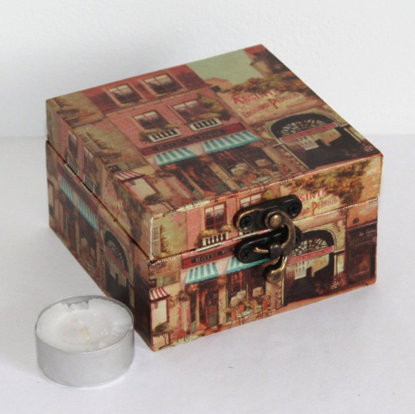 304 Holzbox Box Kiste Kästchen Glückspüppchen Café 10x10x6 cm