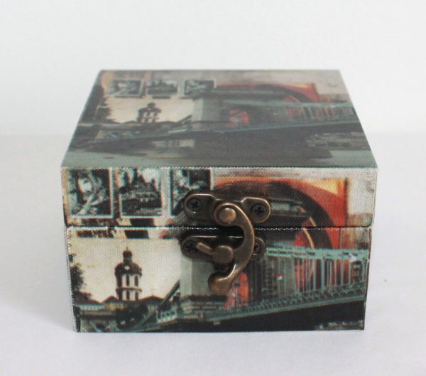 483 Holz Box Leinenoptik Schatzkiste Budapest Kästchen 11x11x7 cm