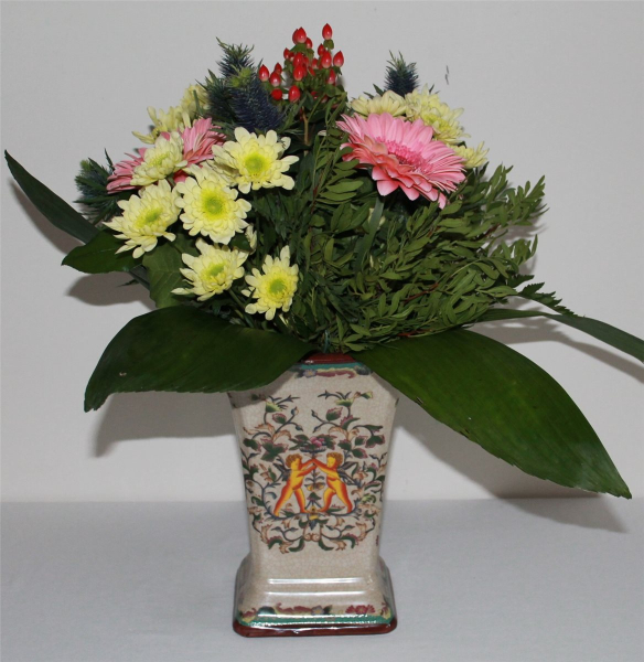 03 China Blumen Vase beige Krug Keramik Tisch Boden Asia traditionell 