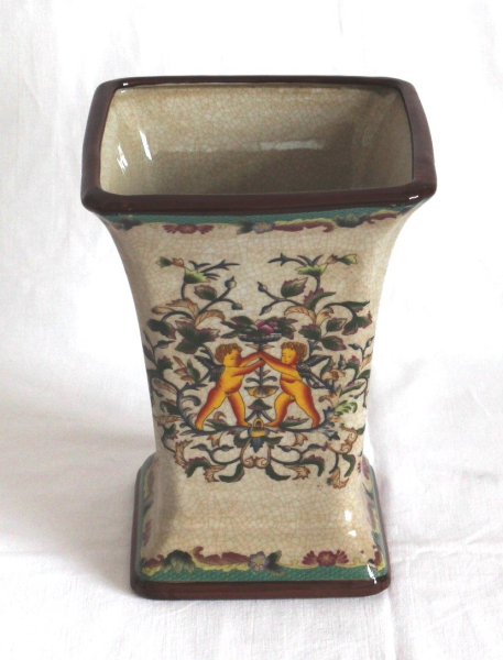 03 China Blumen Vase beige Krug Keramik Tisch Boden Asia traditionell 