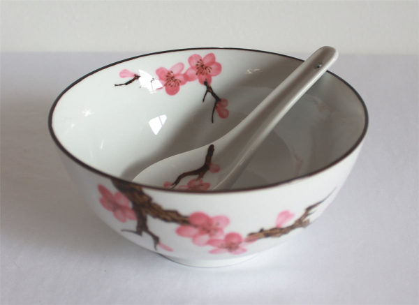 777 Reis Suppe Schale  ø 15cm Sakura Soba Bowl Kirschblüte +Löffel