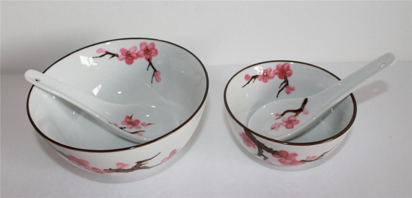 779 Reis Suppe Schale Sakura Soba Bowl 2er Set Kirschblüte ø 11/ 15 cm 2 Löffel