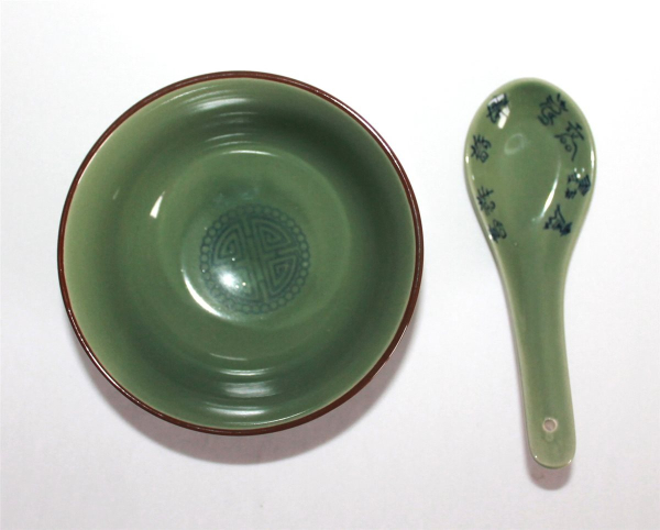 39 Set 4 Stk Reis Allzweck Sushi Nudel Schale 4 Löffel Celadon grün Keramik