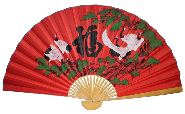 050 Fächer 90/160cm B-Ware Holz Asia Papier Dekogelb Wand Kranich