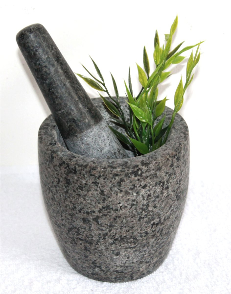 Stein Mörser mit Stößel Ø 12 cm H 12 cm, Stein Granit grau Nr. 001 Küche 
