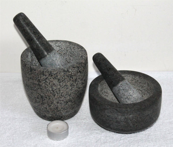 Stein Mörser mit Stößel Ø 12 cm H 12 cm, Stein Granit grau Nr. 001 Küche 