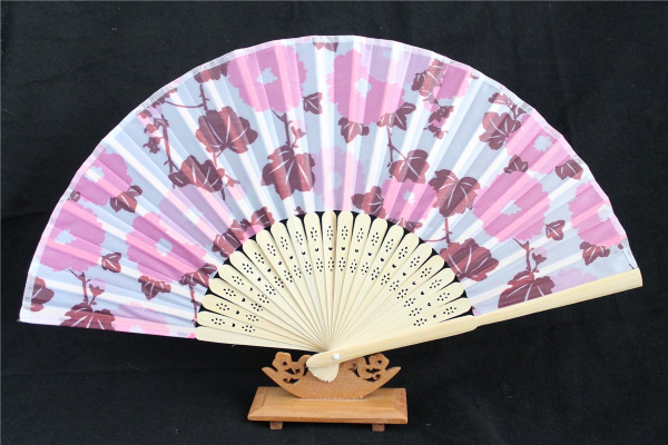 522, 1 Stk Sommer Hand Blumen Fächer Holz Stoff Hochzeit Sommerfächer