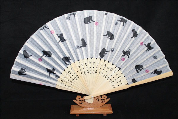 563, 1 Stk Sommer Hand Blumen Fächer Holz Stoff Katze Hochzeit Sommerfächer