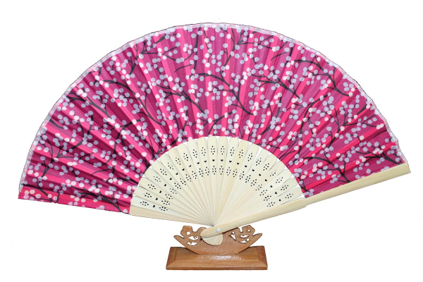 564, 1 Stk Sommer Hand Blumen Fächer Holz Stoff Hochzeit Sommerfächer