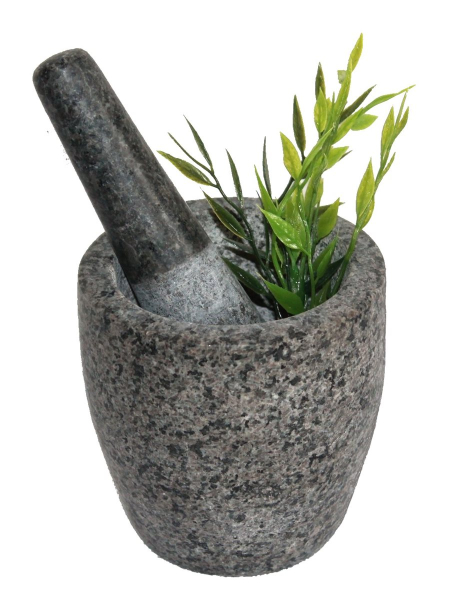 Stein Mörser mit Stößel Ø 12 cm H 12 cm, Stein Granit grau Nr. 001 Küche 