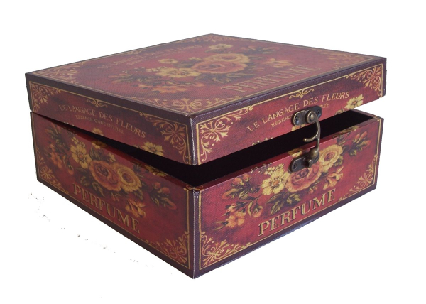 430 Massivholz Box mit Leinenoptik Schatzkiste Holzkiste Holzbox ca 26,5x26,5x12,5 cm