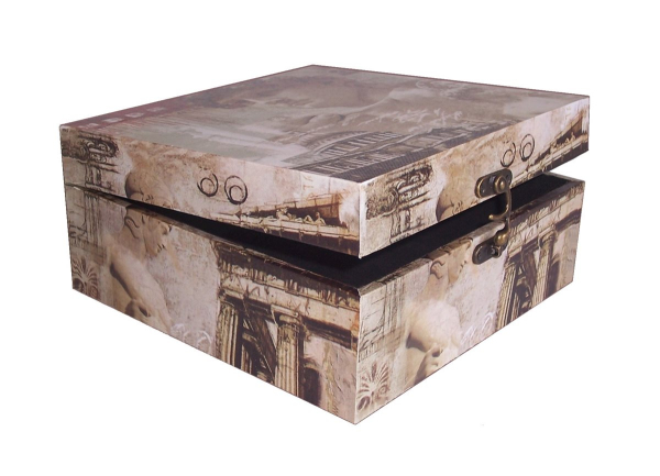 450 Massivholz Box mit Leinenoptik Schatzkiste Holzkiste Holzbox ca 26,5x26,5x12,5 cm