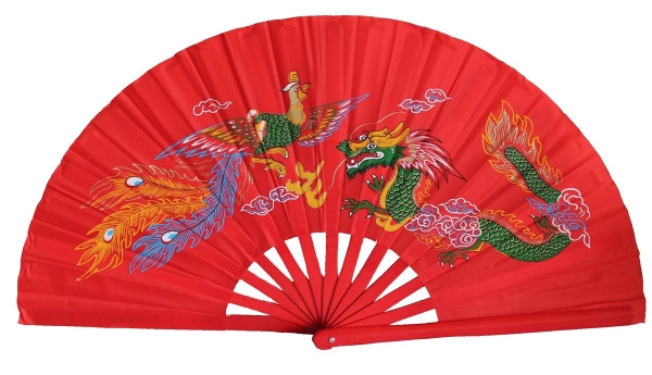 007 Tai Chi Kung Fu Asia Sport Tanz Deko Fächer Bambusstreben rot Drachen