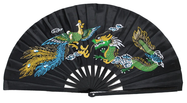 001 Tai Chi Kung Fu Asia Sport Tanz Deko Fächer schwarz Drache Sommer Luft Sonne 