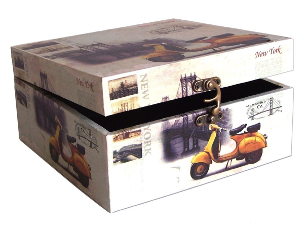 501 Massivholz Box mit Leinenoptik Schatzkiste Holzkiste Holzbox ca 21x21x11 cm