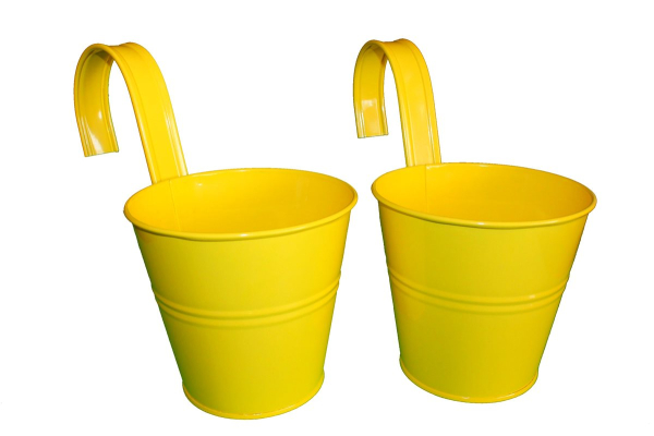 003 Pflanzkasten 2er Set gelb Blech Metall Blumentopf Blumenkasten Pflanzkasten 2 Haken Halterung