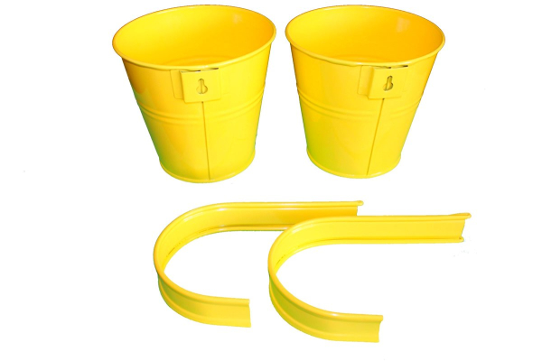 003 Pflanzkasten 2er Set gelb Blech Metall Blumentopf Blumenkasten Pflanzkasten 2 Haken Halterung