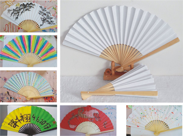 441, 20 Stk Fächer Holzfächer Hand Sommerfächer weiss Nylon Stoff Hochzeitsfächer