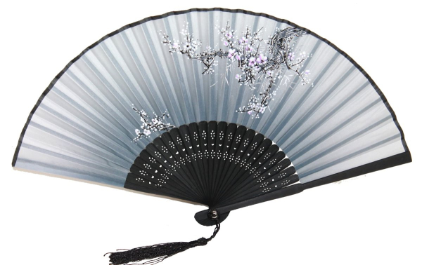 910, 10 Stk Fächer Holzfächer Hand Sommerfächer schwarz grau Nylon Stoff Bambus