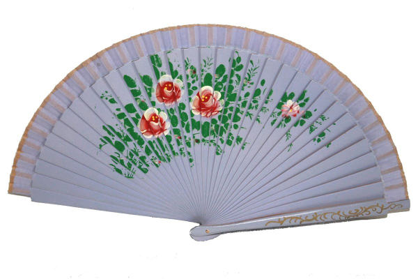703, 1 Stk Fächer Sommerfächer Hand Deko Wind Bambus Holz Blumen violett Asia