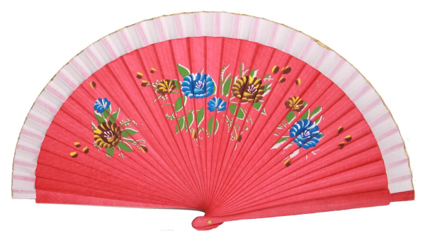 710, 1 Stk Fächer Sommerfächer Hand Deko Wind Bambus Holz Blumen rot Tanz