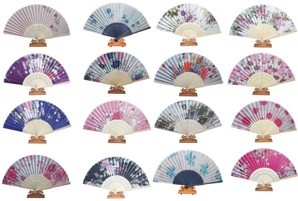 025, 50Stk Fächer Sommerfächer Hand Deko Holzfächer Retro Design Blumen Pastell
