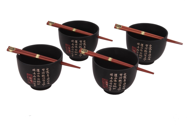 78, 4 Stk Reis Suppen Schale Soba Bowl Essstäbchen Zeit Asia Tasse Ø 13 cm