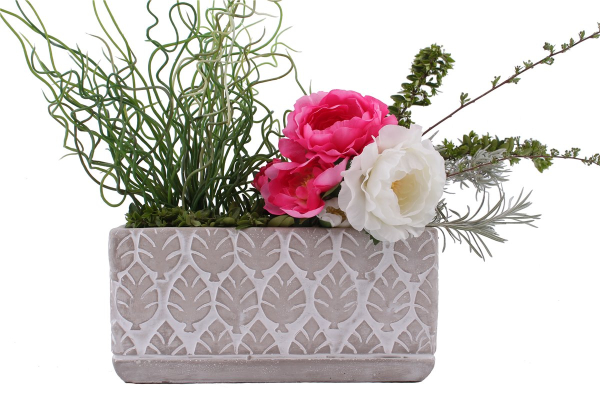 Pflanzschale 05 Blumentopf Pflanztopf grau weiss Stein Schale Blätter Haptik Beton