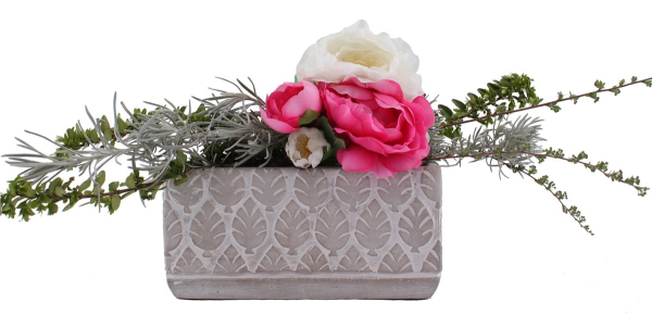 Pflanzschale 06 Blumentopf Pflanztopf grau weiss Stein Schale Blätter Haptik Beton