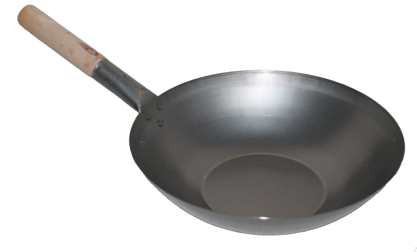 Wok Set Pfanne 36 + 38cm Ø flacher Boden Gas Elektro Induktion Ceran Carbon Stahl Holzgriff AAF Nommel®