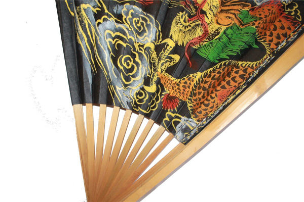 054 Fächer 90/160 cm Asia China schwarz Deko Wand Bambus Papier Drache