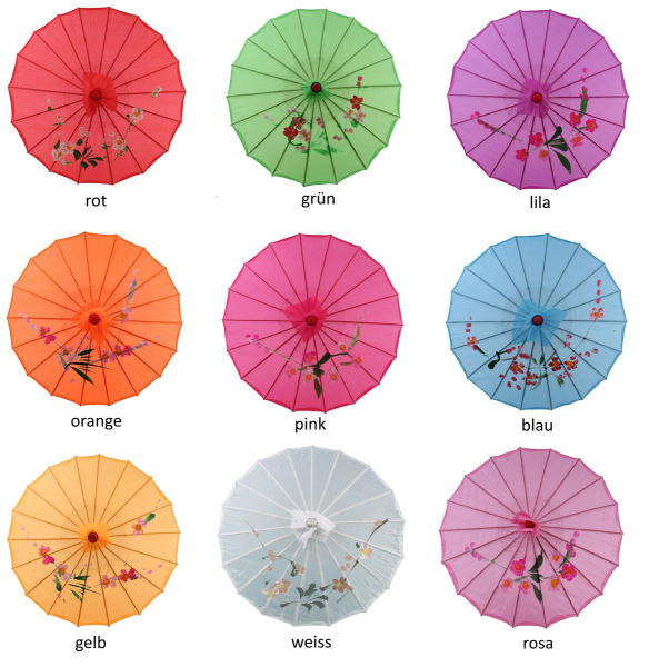 Sonnenschirm 011b Deko Schirm Ø 55 cm Kunstfaser rot Bambus Holz Bali Asia