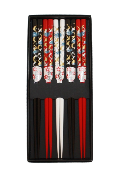 040a Essstäbchen Chopsticks Holz Bambus 5 Paar Kranich + 1 Helfer