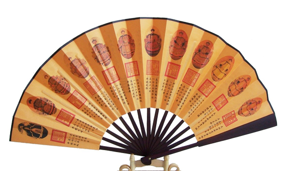 026 Fächer Holzfächer Handfächer Dekofächer Asia Motive Feng Shui Kaiser China 