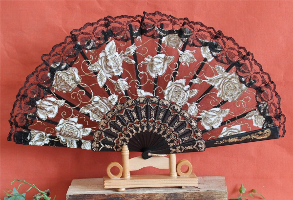 023, 1 Stk Fächer Tanz Deko spanisch Spitze Flamenco Hand Wind Blume Rose
