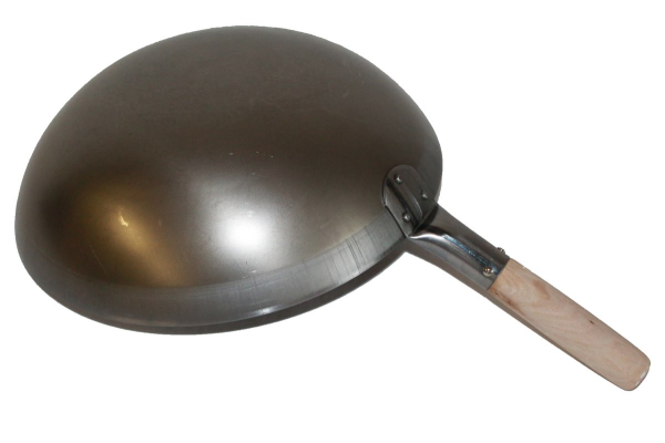 Wok Set Pfanne 38cm Ø runder Boden + Spatel Gas Induktionsmulde Carbon Stahl Edelstahl Holzgriff AAF Nommel®