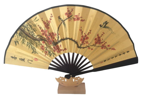 031 chinesisch Handfächer Asia Wand Deko China Fächer Seidenkarton Blüten