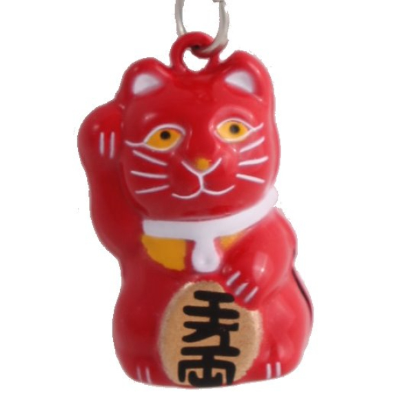 Glückskatze 012-R Schlüsselanhänger Rot Winkekatze Metall Handyanhänger Mankei Neko